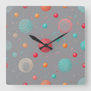"Playful Colourful Circles Square Wall Clock