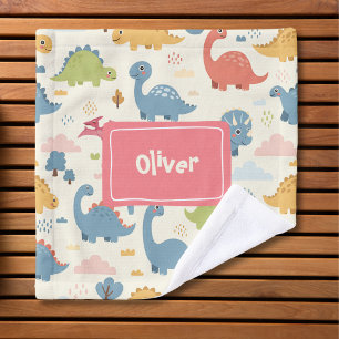 Playful Colourful Dinosaur Pattern Personalized Wash Cloth