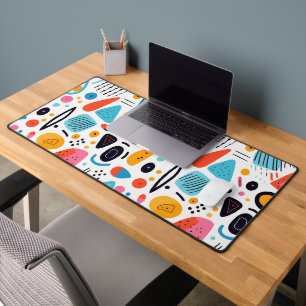 Playful Colourful Geometric Memphis Style Pattern Desk Mat