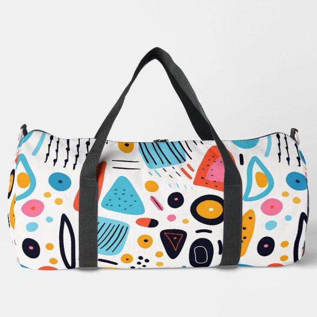 Playful Colourful Geometric Memphis Style Pattern Duffle Bag (Front)