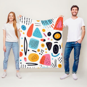 Playful Colourful Geometric Memphis Style Pattern Fleece Blanket