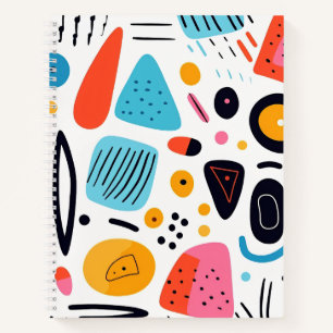 Playful Colourful Geometric Memphis Style Pattern Notebook