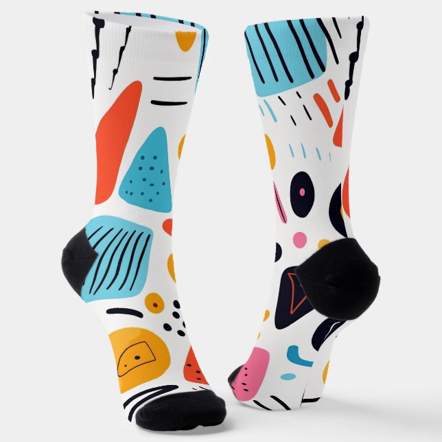 Playful Colourful Geometric Memphis Style Pattern Socks (Angled)