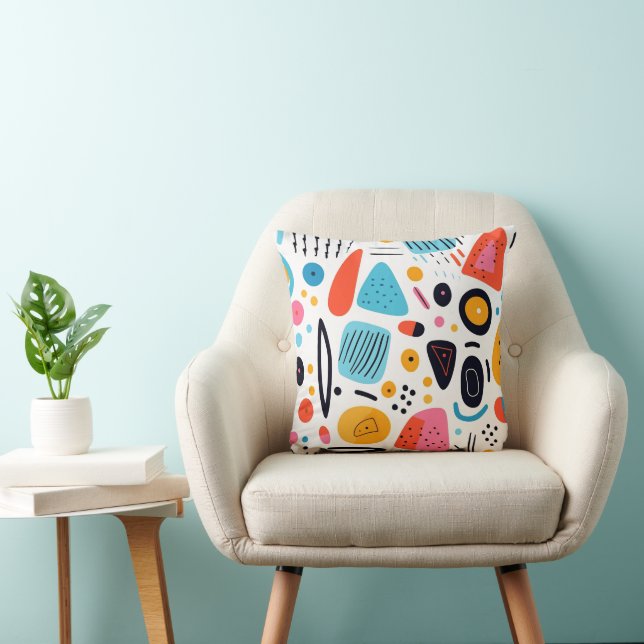 Playful Colourful Geometric Memphis Style Pattern Throw Pillow (Chair)