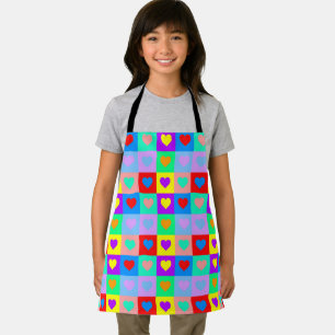 Playful Colourful Heart Pattern Kids Hobby Apron