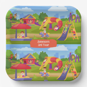 Playful Colourful Kids' Cartoon Playground Fun Nam Paper Plate