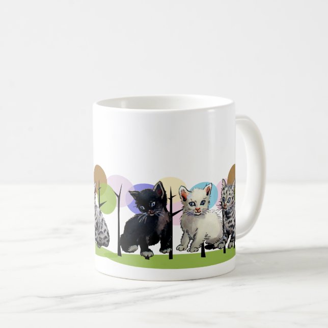Playful Colourful Kittens Design for Pet Lovers Coffee Mug (Front Right)