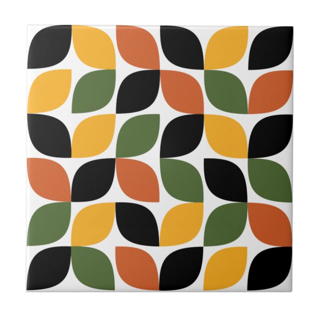 Playful, colourful, modern pattern leaf abstractio tile (Front)