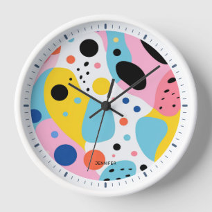 Playful colourful organic shapes  monogram clock