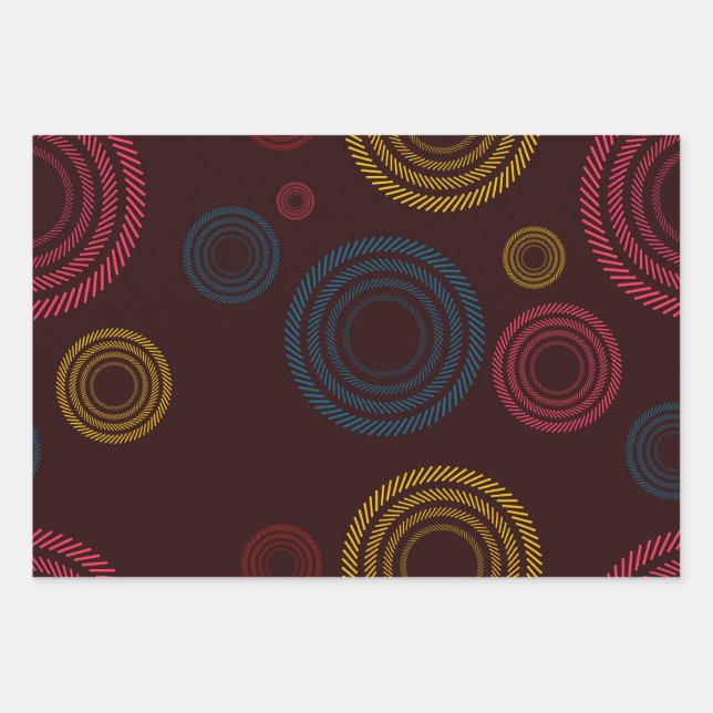 Playful, colourful, trendy, cool striped circles wrapping paper sheet (Front)