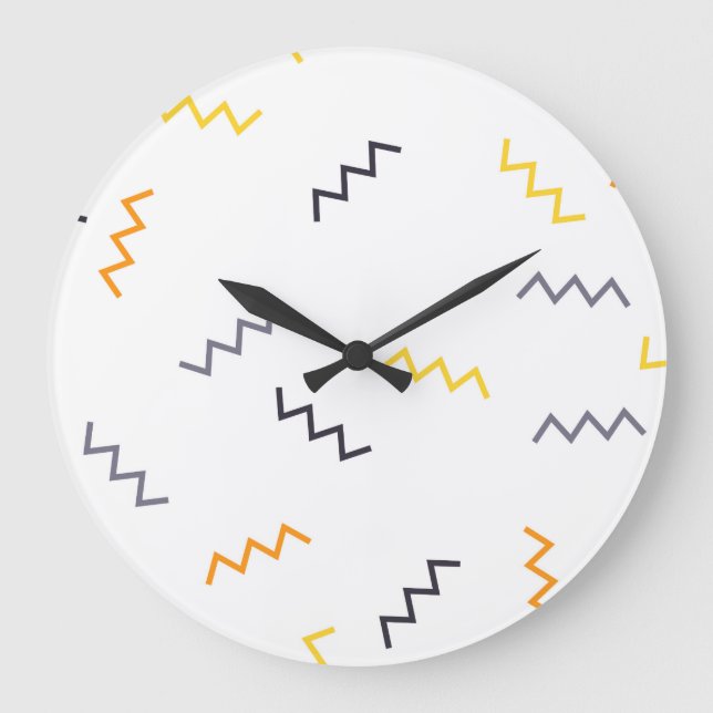 Playful, colourful, trendy, modern memphis zigzags large clock (Front)