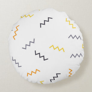 Playful, colourful, trendy, modern memphis zigzags round pillow