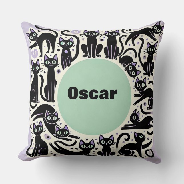 Playful Composition of Black Cats Throw Pillow (Front)