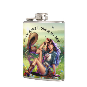 Playful Country Cowgirl Liquor Vinyl Wrapped Flask