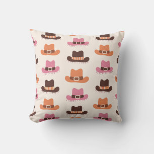 Playful Cowboy Hat Pattern Throw Pillow
