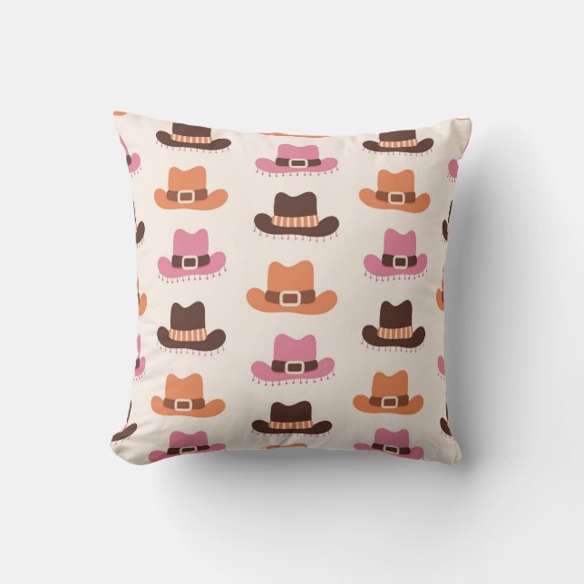 Playful Cowboy Hat Pattern Throw Pillow (Front)