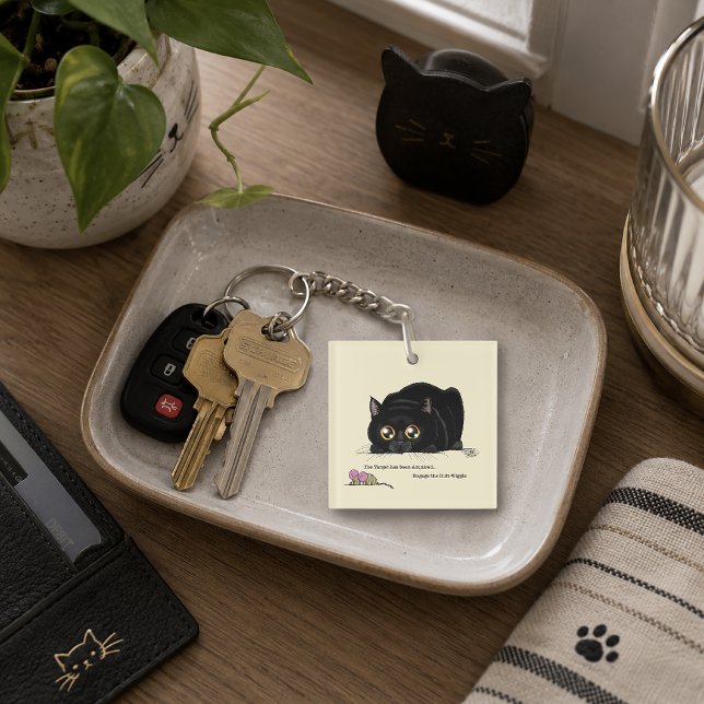Playful Cream Kitty Butt Wiggle Black Cat Keychain (Creator Uploaded)