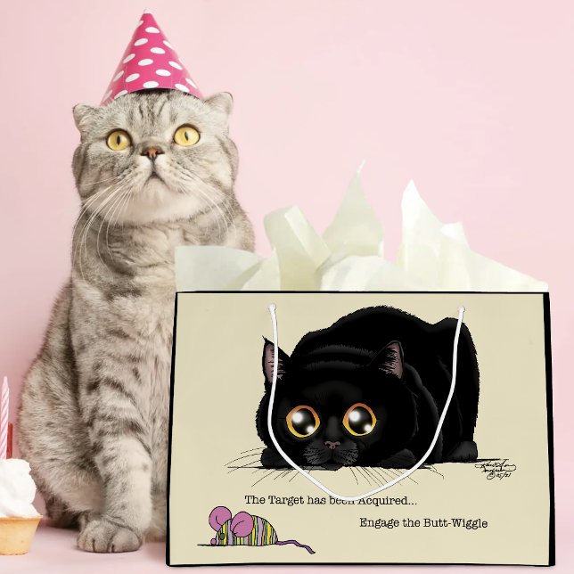 Playful Cream Kitty Butt Wiggle Black Cat Large Gift Bag (Creator Uploaded)