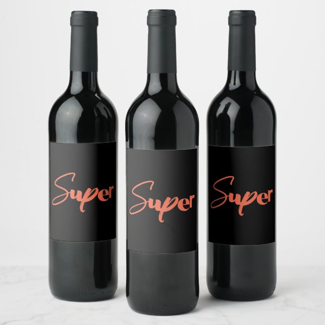 Playful, creative, cool trendy red design of Super Wine Label (Bottles)