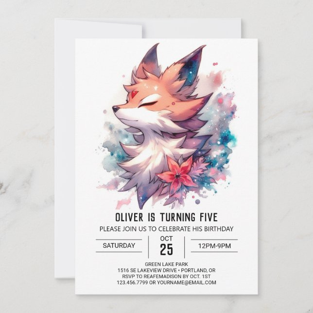 Playful Custom Fox Birthday Invitation (Front)