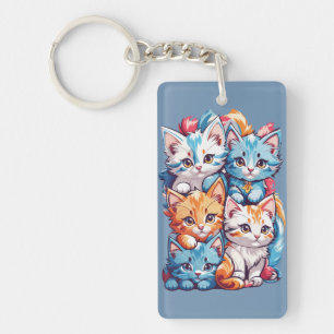 Playful Cute Kawaii Kitties Keychain