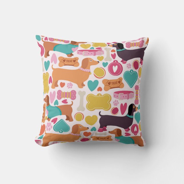 Playful Dachshund Design Throw Pillow (Front)