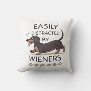 Playful Dachshund Dog Funny Cartoon Art Throw Pillow