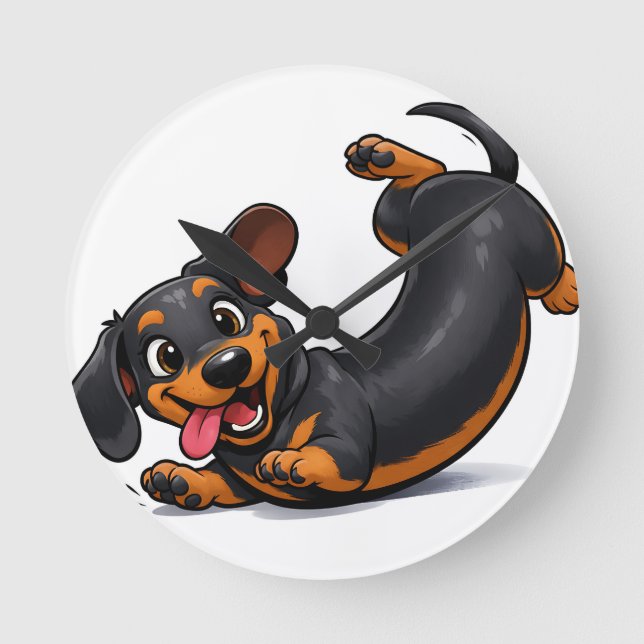 Playful Dachshund Puppy  Round Clock (Front)