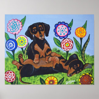 Playful Dachshunds Art Print