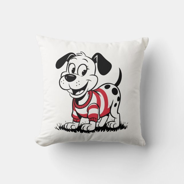 Playful Dalmatian Pup in a Cozy Sweater Throw Pillow (Front)