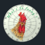Playful Dart Board Surprised Rooster Farm<br><div class="desc">Funny Surprised Curious Rooster - What's So Funny ? - Cartoon Fun Drawing and Playful Text - Choose / Add Your Unique Text / Font / Colour - Make Your Special Gift - Resize and move or remove and add elements / image with customization tool ! - Drawing and Design...</div>