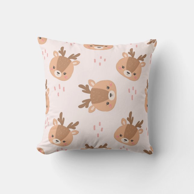 Playful Deer Head Pattern Throw Pillow (Front)