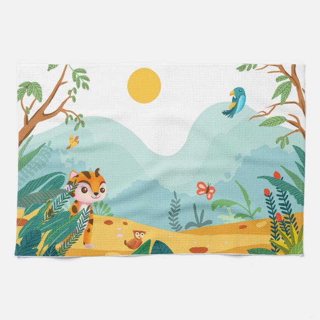 Playful & Descriptive, Playful Jungle Cub Digital  Kitchen Towel (Horizontal)