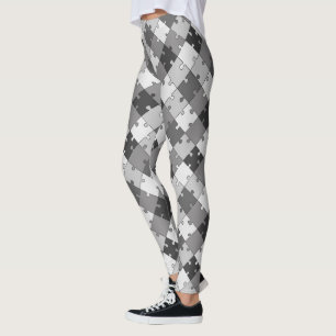Playful Diagonal Jigsaw Puzzle Grey Tones Leggings