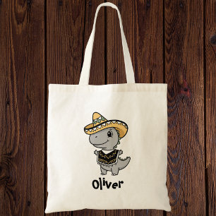 Playful Dinosaur in Festive Sombrero & Poncho Tote Bag