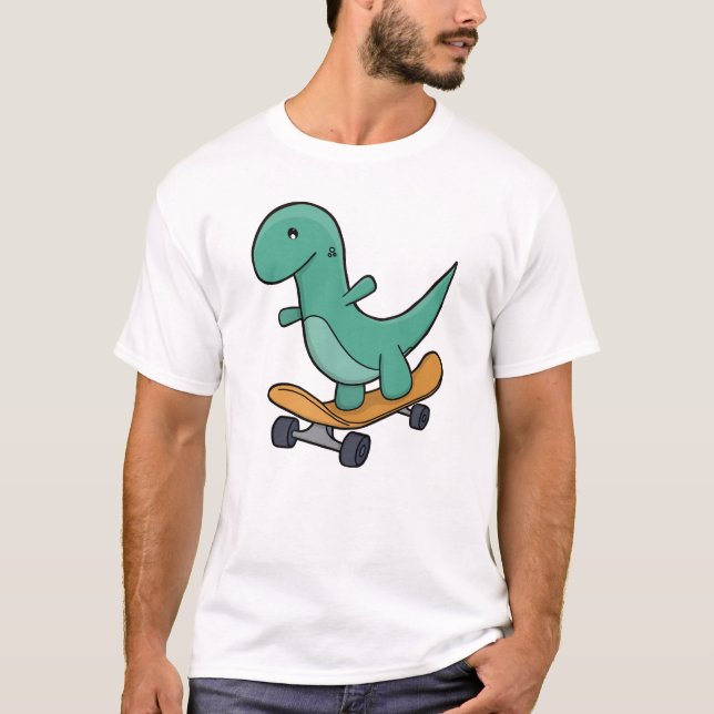 Playful Dinosaur on Skateboard T-Shirt (Front)