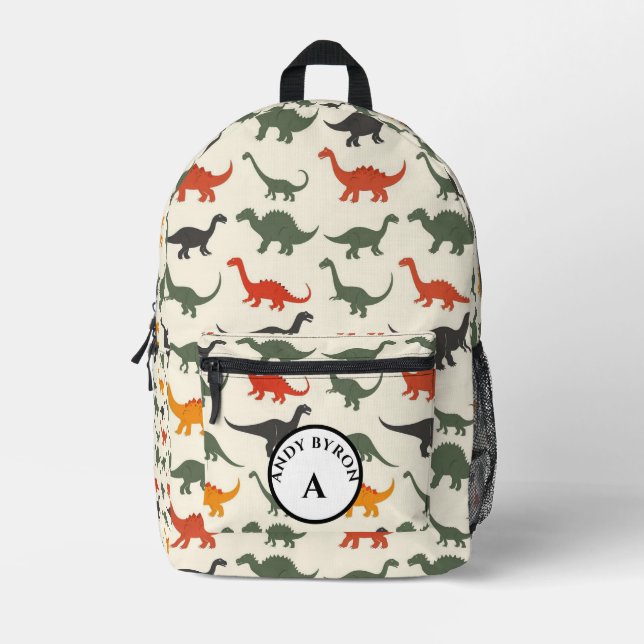 Playful Dinosaur Print Kids Printed Backpack (Front)