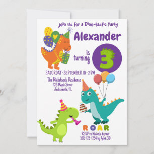 Playful Dinosaur three-years Birthday Invitation