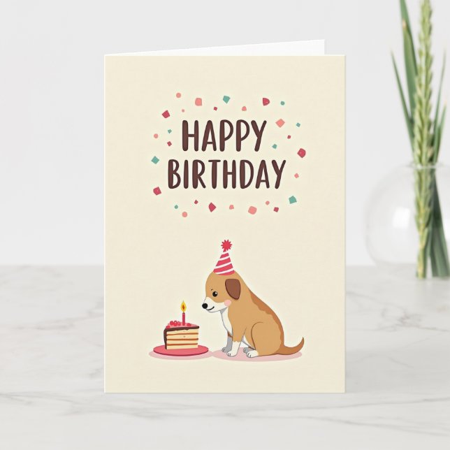 Playful Dog Cake Birthday Card (Front)