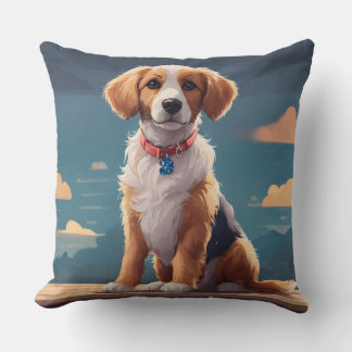 Playful Dog Cartoon Design Throw Pillow