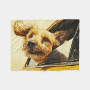 Playful Dog Enjoying Car Ride Art Print Fleece Blanket