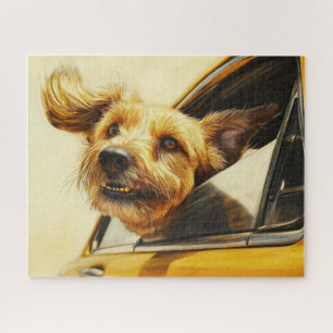 Playful Dog Enjoying Car Ride Art Print Jigsaw Puzzle