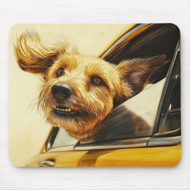 Playful Dog Enjoying Car Ride Art Print Mouse Pad (Front)