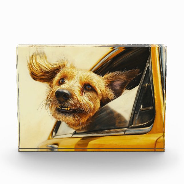 Playful Dog Enjoying Car Ride Art Print Photo Block (Front)