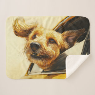 Playful Dog Enjoying Car Ride Art Print Sherpa Blanket