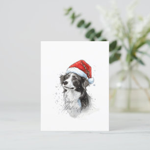 Playful Dog in Santa Hat with Snowflakes Postcard