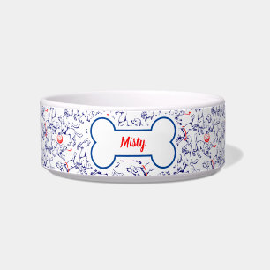 Playful Dog Pattern Personalized Pet Template Bowl