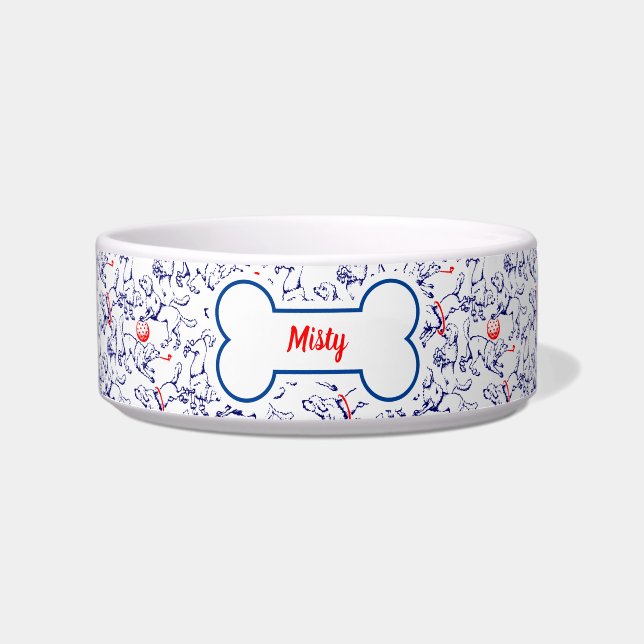 Playful Dog Pattern Personalized Pet Template Bowl (Front)