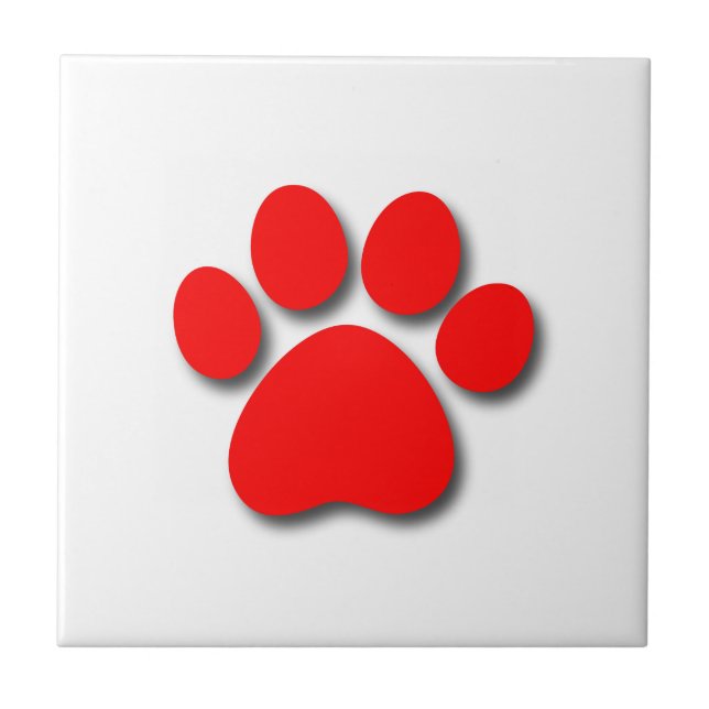 Playful Dog Paw Print for Dog Lover BRIGHT RED Tile (Front)