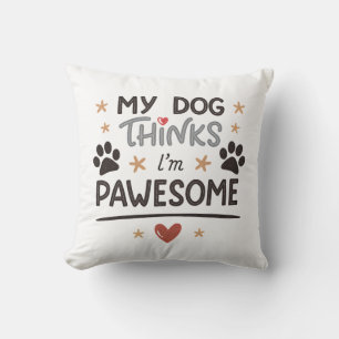Playful Dog Pawesome Cartoon Art Throw Pillow